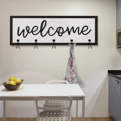 50.5" X 18.5" 5 Hook Shabby Chic Welcome Framed Coat Rack - American Art Decor 3 50.5" X 18.5" 5 Hook Shabby Chic Welcome Framed Coat Rack - American Art Decor