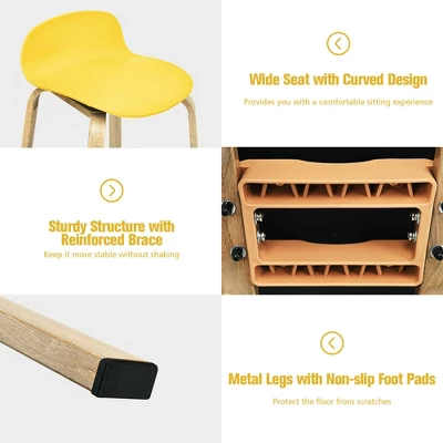 Costway Modern Set Of 4 Barstools 30inch Pub Chairs W/Low Back & Metal Legs Yellow 10 Costway Modern Set Of 4 Barstools 30inch Pub Chairs W/Low Back & Metal Legs Yellow - Image 8