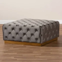 Verene Velvet Upholstered Square Cocktail Ottoman Gray/Gold - Baxton Studio -Homcom Crosley Shop GUEST 68b71781 0c62 4720 9a64 e70da713c63e