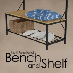 Hastings Home 3-in-1 Freestanding Entryway Storage Bench And Metal Hall Tree Organizer- Sand/Black -Homcom Crosley Shop GUEST 69b020e3 ac4d 47a4 ae45 410dfcb2fa23