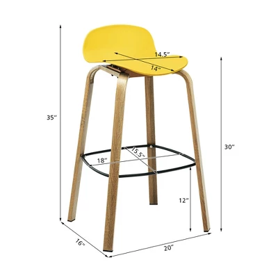 Costway Modern Set Of 4 Barstools 30inch Pub Chairs W/Low Back & Metal Legs Yellow 5 Costway Modern Set Of 4 Barstools 30inch Pub Chairs W/Low Back & Metal Legs Yellow - Image 3
