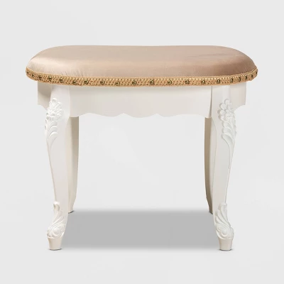Gabrielle Velvet Fabric Upholstered Wood Vanity Ottoman Sand/White/Gold - Baxton Studio 5 Gabrielle Velvet Fabric Upholstered Wood Vanity Ottoman Sand/White/Gold - Baxton Studio - Image 3