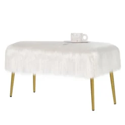 Costway Fauxfur Ottoman Bench Modern Vanity Bench Stool W/ Golden Legs WhitePink -Homcom Crosley Shop GUEST 6ab101b8 9ad3 4f2e 9573 ae24571e588f