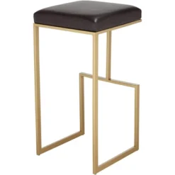 55 Downing Street Gold Metal Bar Stool 29 1/2" High Modern Brown Leather Cushion With Footrest For Kitchen Counter Height Island -Homcom Crosley Shop GUEST 6c20595c 7f0a 4159 af2c 9d1c8d0dda0c