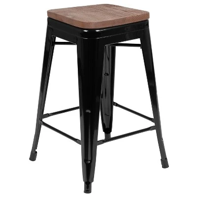 Emma And Oliver 24" High Metal Counter-Height, Indoor Bar Stool With Wood Seat - Stackable Set Of 4 12 Emma And Oliver 24" High Metal Counter-Height, Indoor Bar Stool With Wood Seat - Stackable Set Of 4 - Image 10