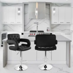 Elama Faux Leather Tufted Bar Stool In Black With Chrome Base And Adjustable Height -Homcom Crosley Shop GUEST 6e25a0f7 65f6 4854 90b9 8977bda639a4