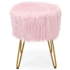 Costway Faux Fur Vanity Chair Makeup Stool Furry Padded Seat Round Ottoman Pink/White -Homcom Crosley Shop GUEST 6e6595c2 a3bd 4682 8a4c 7674370386c2