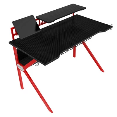 PVC Coated Ergonomic Metal Frame Gaming Desk Black/Red - The Urban Port 4 PVC Coated Ergonomic Metal Frame Gaming Desk Black/Red - The Urban Port - Image 2