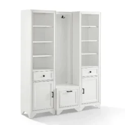 3pc Tara Entryway Set - Hall Tree And 2 Linen Cabinets Distressed White - Crosley