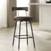 Elm Lane Metal Swivel Bar Stool Matte Black 26" High Rustic Brown Leather Cushion With Low Backrest Footrest For Kitchen Counter Home -Homcom Crosley Shop GUEST 7106de2f f999 4939 a213 9631ddd357d7