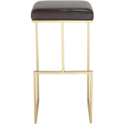 55 Downing Street Gold Metal Bar Stool 29 1/2" High Modern Brown Leather Cushion With Footrest For Kitchen Counter Height Island -Homcom Crosley Shop GUEST 71719b6c 9ff0 4e93 a354 79ba951cda9a