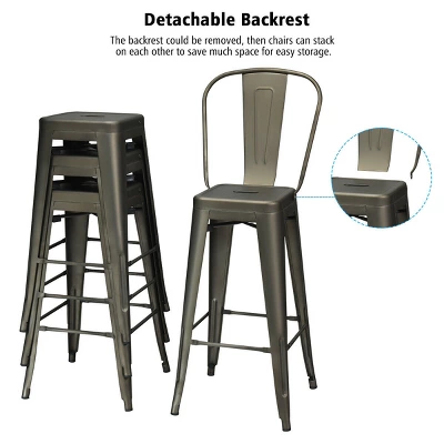 Costway Set Of 4 High Back Metal Stool 30'' Seat Bar Height Industrial Bar Stools GunBlack 6 Costway Set Of 4 High Back Metal Stool 30'' Seat Bar Height Industrial Bar Stools GunBlack - Image 4