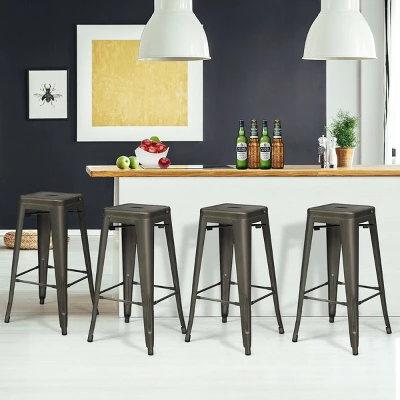 Costway Set Of 4 High Back Metal Stool 30'' Seat Bar Height Industrial Bar Stools GunBlack 5 Costway Set Of 4 High Back Metal Stool 30'' Seat Bar Height Industrial Bar Stools GunBlack - Image 3