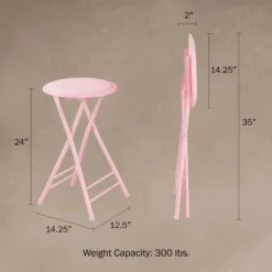 Set Of 4 Counter Height Bar Stools – 24-Inch Backless Folding Chairs With 300lb Capacity For Kitchen, Rec Room, Or Game Room By Trademark Home (Pink)