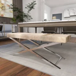 Contemporary Stainless Steel Cowhide X-Bench Beige - Olivia & May 26 Contemporary Stainless Steel Cowhide X-Bench Beige - Olivia & May -Homcom Crosley Shop GUEST 7530460f ed0f 442c 9065 58335f3688a1