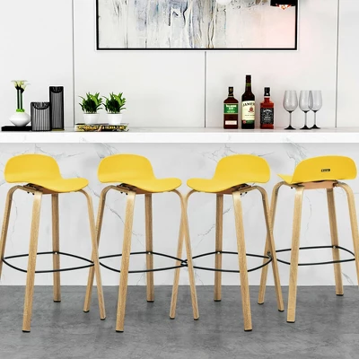 Costway Modern Set Of 4 Barstools 30inch Pub Chairs W/Low Back & Metal Legs Yellow 3 Costway Modern Set Of 4 Barstools 30inch Pub Chairs W/Low Back & Metal Legs Yellow