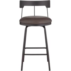 Elm Lane Metal Swivel Bar Stool Matte Black 26" High Rustic Brown Leather Cushion With Low Backrest Footrest For Kitchen Counter Home -Homcom Crosley Shop GUEST 772a397c 8461 4c1d a41f 1c1d26b1b19e