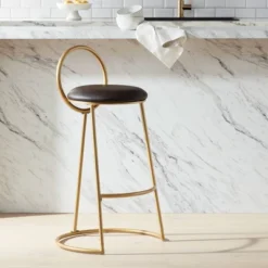 55 Downing Street Gold Swivel Bar Stool 30 1/2" High Industrial Brown Faux Leather Cushion For Kitchen Counter Height Island Home