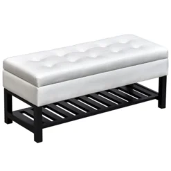 HomCom 44" Tufted Faux Leather Ottoman Storage Bench With Shoe Rack -Homcom Crosley Shop GUEST 786f0111 a465 4f2d 9572 34449d550db9