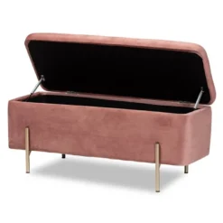 Rockwell Blush Velvet Metal Storage Bench Pink/Gold - Baxton Studio