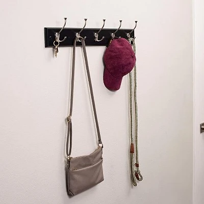 BirdRock Home Tri Hook Coat Rack - 5 Hooks - Wall Mount Hat Rack - Black Finish - Satin Nickel Hooks 5 BirdRock Home Tri Hook Coat Rack - 5 Hooks - Wall Mount Hat Rack - Black Finish - Satin Nickel Hooks - Image 3