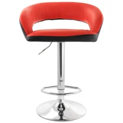 Elama Adjustable Faux Leather Open Back Bar Stool In Red And Black