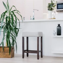 24" Wood Upholstered Saddle Seat Barstool - Nathan James -Homcom Crosley Shop GUEST 79a4caa5 e693 4cca b202 f223a87e3ec9