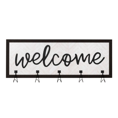 50.5" X 18.5" 5 Hook Shabby Chic Welcome Framed Coat Rack - American Art Decor 6 50.5" X 18.5" 5 Hook Shabby Chic Welcome Framed Coat Rack - American Art Decor - Image 4