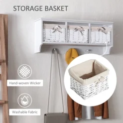 HomCom 32" Rustic Floating Shelf With Coat Hooks And Baskets - Antique White -Homcom Crosley Shop GUEST 7d8bb63f b719 4e10 997f afbd6ec1736e