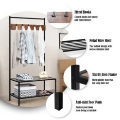 COSTWAY 3 In 1 Industrial Coat Rack Shoe Bench Entryway Hall Tree Storage Shelf W/ Hooks -Homcom Crosley Shop GUEST 7e8b3f20 4d35 4d63 90f1 57b2eee81718