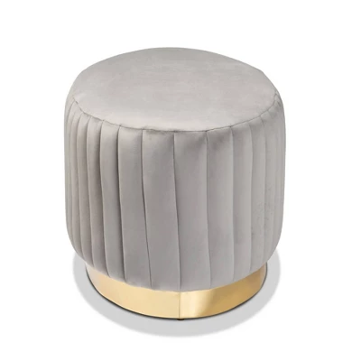 Kirana Velvet Fabric Upholstered And PU Leather Ottoman Gold - Baxton Studio 4 Kirana Velvet Fabric Upholstered And PU Leather Ottoman Gold - Baxton Studio - Image 2