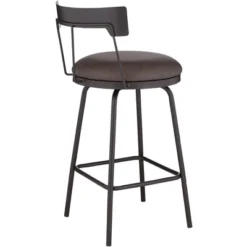 Elm Lane Metal Swivel Bar Stool Matte Black 26" High Rustic Brown Leather Cushion With Low Backrest Footrest For Kitchen Counter Home -Homcom Crosley Shop GUEST 8142398e 85cd 4af5 a287 83caa96a0aa8
