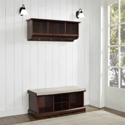 Wood 2 Piece Entryway Bench And Shelf Set In Mahogany Brown--Bowery Hill 7 Wood 2 Piece Entryway Bench And Shelf Set In Mahogany Brown--Bowery Hill -Homcom Crosley Shop GUEST 81c39a93 21b7 41dd ad5f c60aa3137fb3