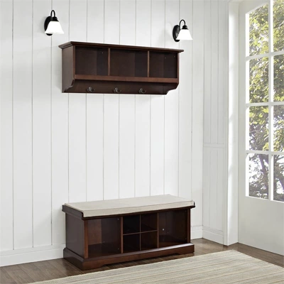 Wood 2 Piece Entryway Bench And Shelf Set In Mahogany Brown--Bowery Hill 5 Wood 2 Piece Entryway Bench And Shelf Set In Mahogany Brown--Bowery Hill - Image 3