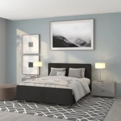 Flash Furniture Tribeca Queen Size Tufted Upholstered Platform Bed In Black Fabric