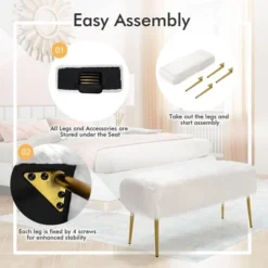 Costway Fauxfur Ottoman Bench Modern Vanity Bench Stool W/ Golden Legs WhitePink -Homcom Crosley Shop GUEST 82a5a27f 275e 4048 b3da e457179f6286
