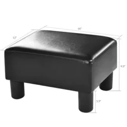 Costway Small Ottoman Footrest PU Leather Footstool Rectangular Seat Stool Black