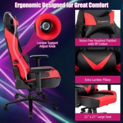 Costway Gaming Chair 360° Swivel Computer Reclining Height Adjustable 4D Armrest Red -Homcom Crosley Shop GUEST 832c787d cb9e 400d 9602 585c999024eb