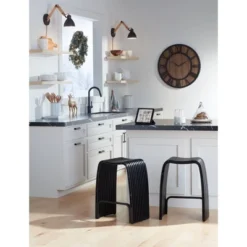 Studio 55D Bamboo Bar Stool Rick Black 24" High Modern With Footrest For Kitchen Counter Island Home Shed Desk Office -Homcom Crosley Shop GUEST 8365249f 00ef 499b 826e 077b5414bf09