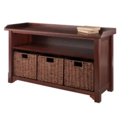22.05" 4pc Milan Storage Hall Bench With Baskets Walnut - Winsome 27 22.05" 4pc Milan Storage Hall Bench With Baskets Walnut - Winsome -Homcom Crosley Shop GUEST 8369c163 f29c 4b41 adf9 42f22415b1e3