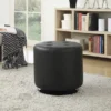 Simple Relax Round Leatherette Upholstered Ottoman, Black