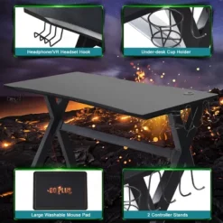 Costway Gaming Desk Computer Desk Table W/Cup Holder & Headphone Hook Gamer Workstation -Homcom Crosley Shop GUEST 8434e9d0 5ba2 4c64 8d13 79d7eed336e5