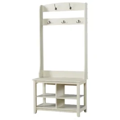Saint Birch Salisbury 31.5-inches Hall Tree And Shoe Bench, Antique White