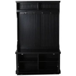 HOMCOM Hall Tree For Entryway, Coat Rack Shoe Bench With Bottom Storage, 4 Metal Double Hooks And 2 Shelves For Hallway, Living Room, Black 9 HOMCOM Hall Tree For Entryway, Coat Rack Shoe Bench With Bottom Storage, 4 Metal Double Hooks And 2 Shelves For Hallway, Living Room, Black -Homcom Crosley Shop GUEST 8812de05 743b 4508 b5db 22cd93712978