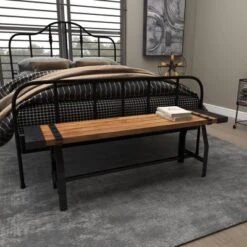 Industrial Metal And Brown Wood Bench Brown - Olivia & May -Homcom Crosley Shop GUEST 886b17f9 f03c 4fbc abf4 c9e18eccd28b