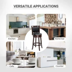 HOMCOM Classic Bar Stool Swivel Barstool With PU Leather Upholstered Mid-Back And Footrest, 30.25 Inch Seat Height, Black -Homcom Crosley Shop GUEST 89107a86 5b8f 4d7a b2fa 3c8a5b990b32