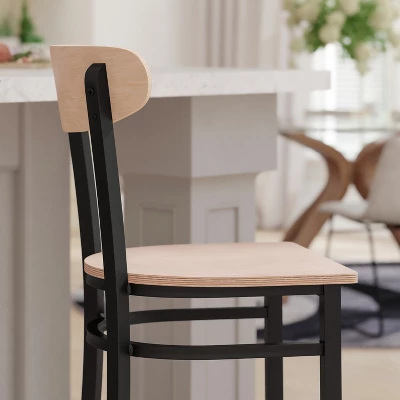 Emma And Oliver Industrial Barstool With Rolled Steel Frame And Solid Wood Seat - 500 Lbs. Static Weight Capacity 6 Emma And Oliver Industrial Barstool With Rolled Steel Frame And Solid Wood Seat - 500 Lbs. Static Weight Capacity - Image 4