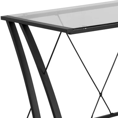 BlackArc Gaming Desk With Clear Glass Top And Black Powder Coated Metal Frame - L-Shaped 79" Diagonal Width - 8mm Tempered Glass 6 BlackArc Gaming Desk With Clear Glass Top And Black Powder Coated Metal Frame - L-Shaped 79" Diagonal Width - 8mm Tempered Glass - Image 4