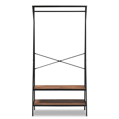 Laima Distressed Wood And Metal Finished Entryway Coat Hanger Brown/Black - Baxton Studio 3 Laima Distressed Wood And Metal Finished Entryway Coat Hanger Brown/Black - Baxton Studio