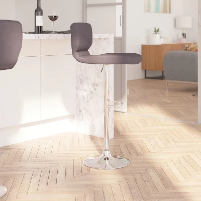 Merrick Lane Set Of Two Swivel Bar Stools In Charcoal Fabric With Vertical Stitched Back And Adjustable Chrome Base With Footrest 4 Merrick Lane Set Of Two Swivel Bar Stools In Charcoal Fabric With Vertical Stitched Back And Adjustable Chrome Base With Footrest - Image 2